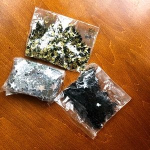 Moon and stars confetti packets—silver black gold